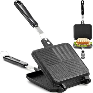 Hot Sandwich Panini Maker with Handle, Non-Stick Double Sided Frying Pan Grilled Sandwich Maker, Stovetop Toasted Sandwich Press for , Kitchen, Breakfast