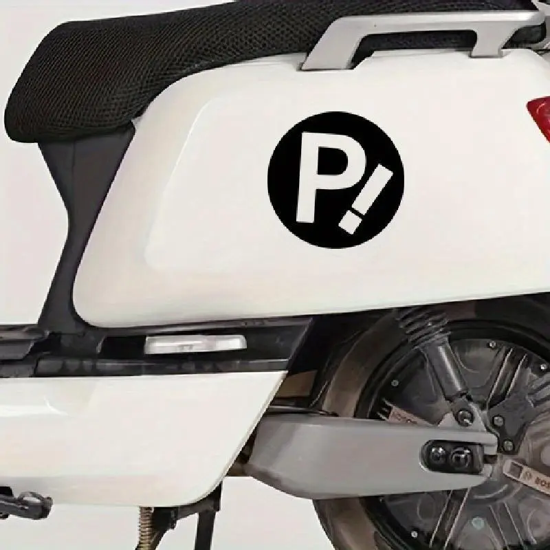 1PC Street Trendy Fun Parking Sign Sticker Stick it on pickup truck bodies . This black-white "P!" fun parking sign decor instantly has a relaxed cool vibe. Pickup truck owners can use it as a super fun cool parking sign-stylish trendy decoration