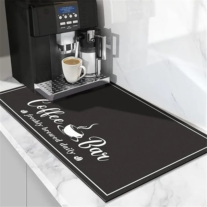 Coffee Mat, Absorbent Dish Drying Mat for Kitchen Counter, Fashion Style Coffee Bar Accessories for Coffee Maker Espresso Machine Dish Rack 12" x 20" Black