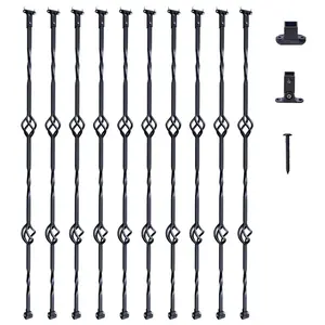 【fathersdaygift】VEVOR 44'' x 1/2'' Galvanized Steel Staircase Metal Balusters, 10-Pack Decorative Banister Spindles with Hollow Double Basket Design, Deck & Spiral Stair Railing Accessories with Shoes & Screws