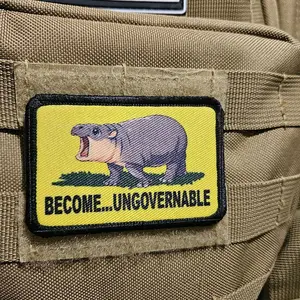 become ungovernable baby hippo meme 2"x3" removable morale patch with hook and loop backing fat cat