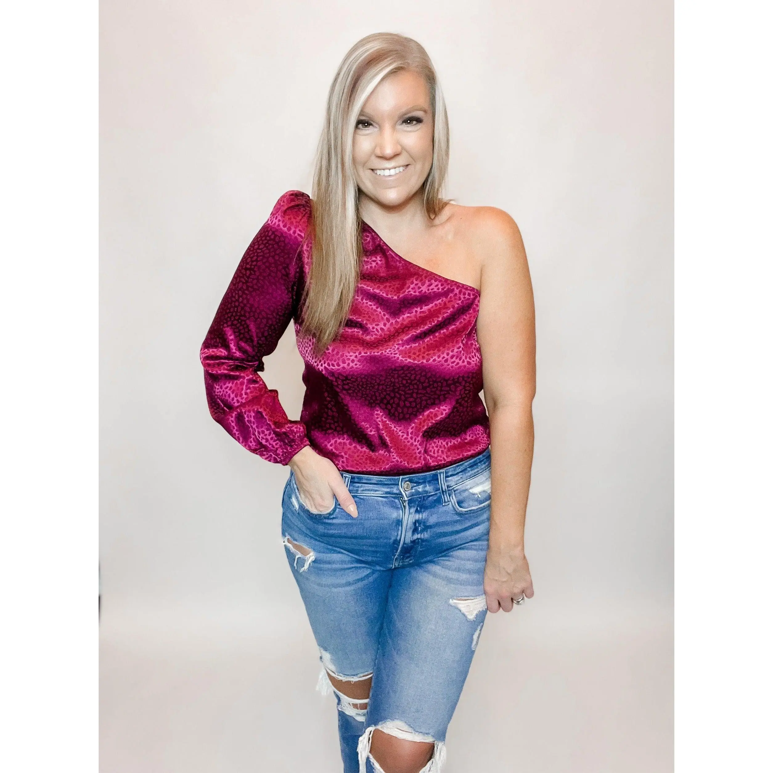 One Shoulder Satin Bodysuit - 1 small left