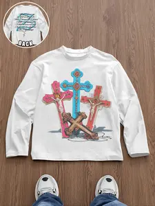 Men's Long Sleeve T-Shirt, Menswear, Jesus Cross Pattern, Slim Fit, Casual Fashion, Casual Graphic Design, Casual Streetwear, All Seasons, Home Use, Perfect Gift Choice