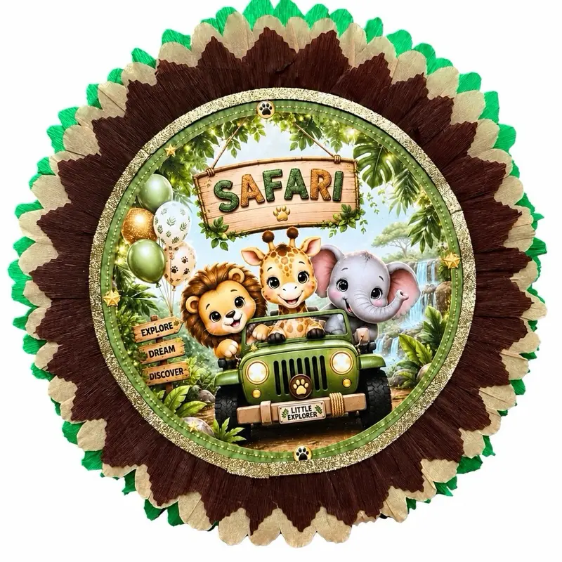 Safari Round Piñata | Jungle Birthday Party Decoration | Handmade Party Piñata