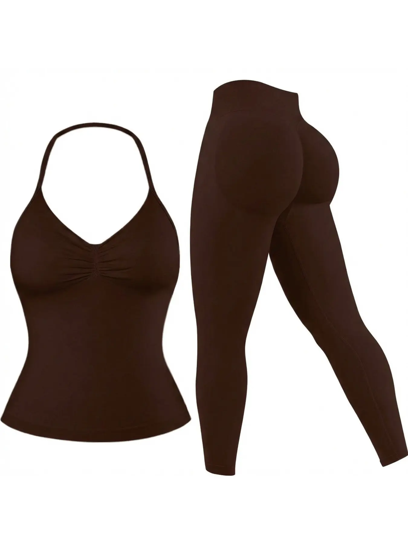 Women's Sportswear Set, Halter Sports Bra Top + Butt Lifting Tight Pants, Detachable Padded Bras, Gym Outdoor Running Yoga Clothes