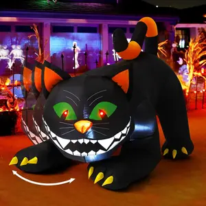 Black Cat Inflatables Outdoor Decorations with Moving Head, Built-in LEDs for Indoor Party Garden Use