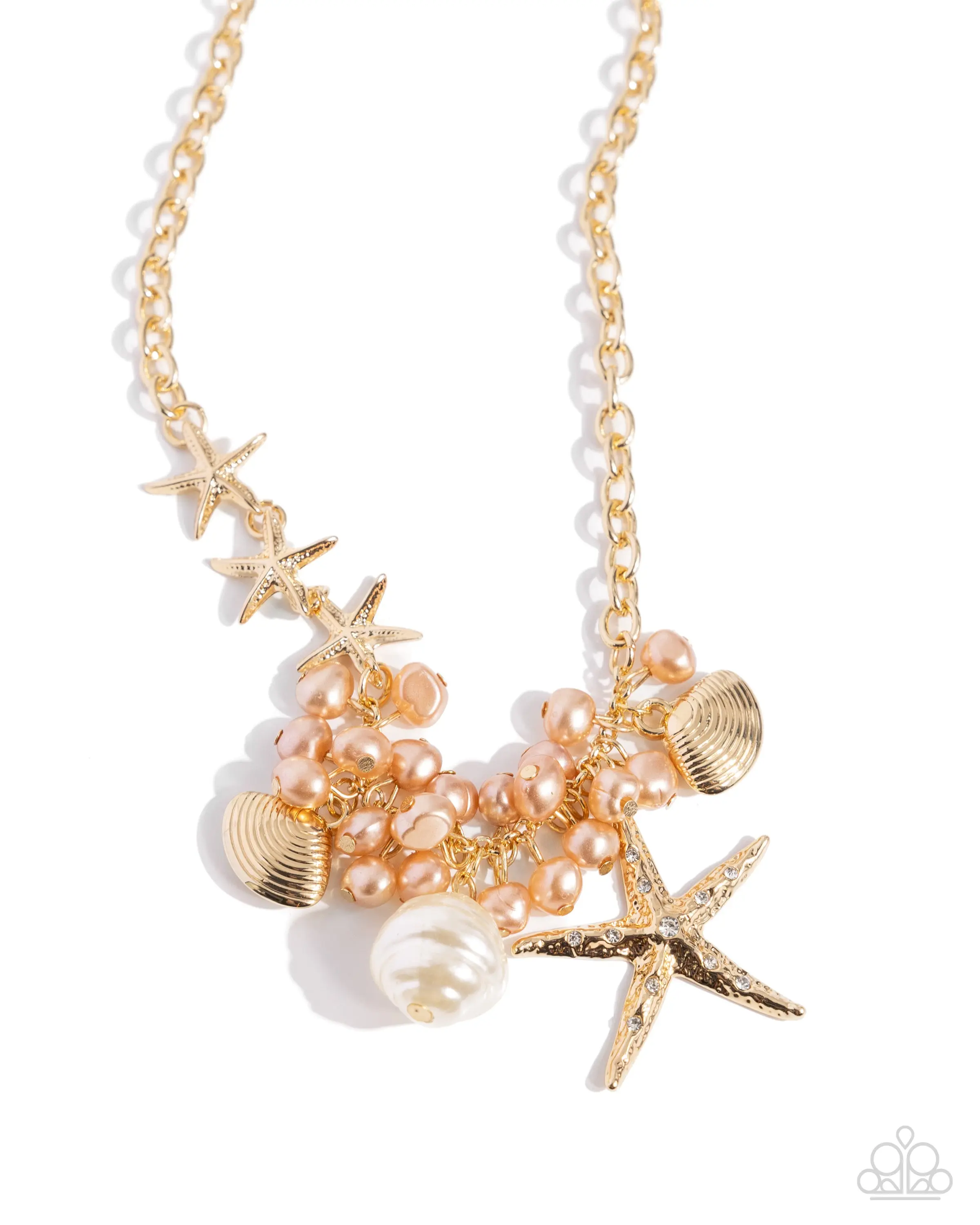 Cabo Coast - Gold Starfish Shell White Pearl Short Necklace - Paparazzi