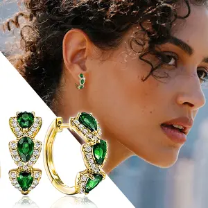 14K Gold Plated  Hoop Earrings – Sparkling Green/Blue/Red Cubic Zirconia Cartilage Ear Cuffs, Dainty Real Gold Hoops for Women, Trendy Gift Idea goals