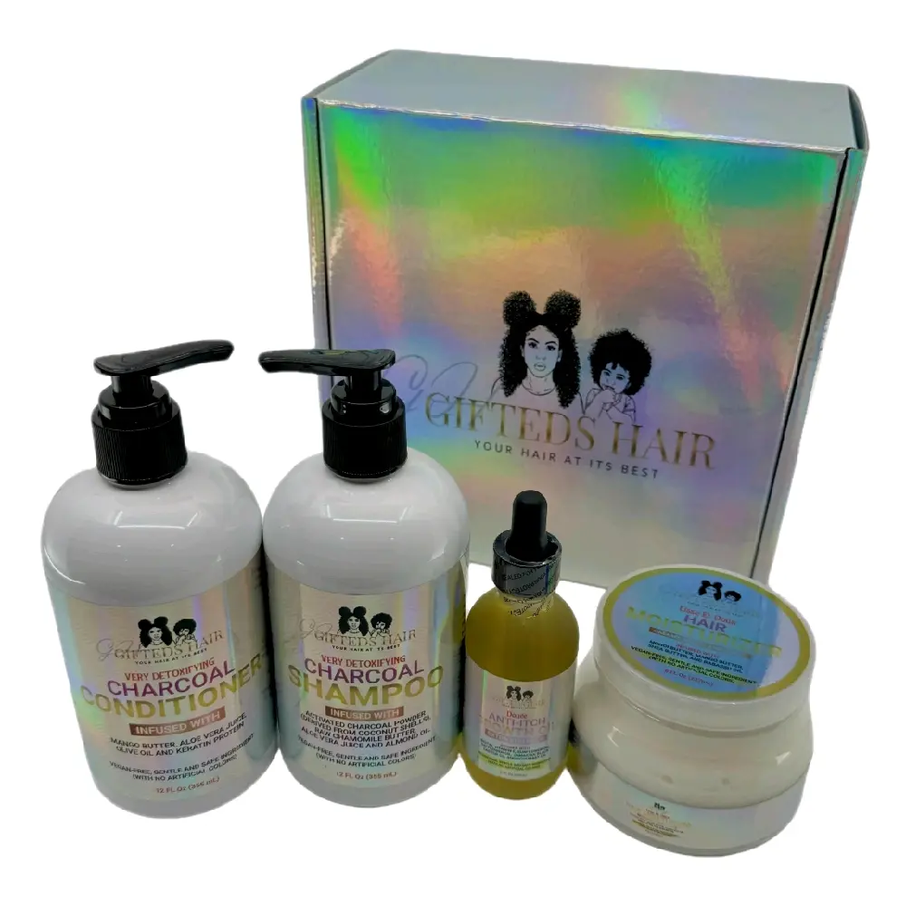 Charcoal Hair Growth Bundle with Shampoo, Conditioner, Moisturizer & Anti-Itch Oil for Deep Cleansing, Moisturizing, Hydrating scalp care Unisex Gifted Cosmetics