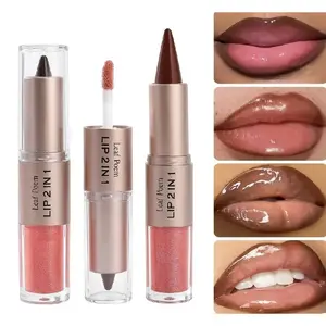 Trendy Dual-Head Lip Liner & Gloss Combo, Matte Definition and Mirror-Shine Glossy Moisturizing Gloss, Long-Lasting Color Lock, Non-Stick-to-Cup Design, Lipgloss