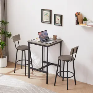 【GOOGREAT】Bar Table Set with 2 Bar stools PU Soft seat with backrest, Grey, 23.62'' W x 23.62'' D x 35.43'' H
