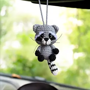 1PC Crocheted Raccoon Charm | Backpack & Keychain Accessory | Desk & Locker Decor | Cute Handmade | Accessory Enthusiasts | Car rearview mirror ornament | Car Hanging Decoration