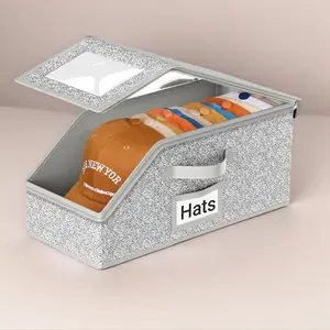 Stackable Baseball Cap Storage Box, Holds 24 Hats, Durable Plastic/metal with Cardboard Base, Transparent PVC Window, Space-Saving Multilayer Storage Unisex Closet Organizer