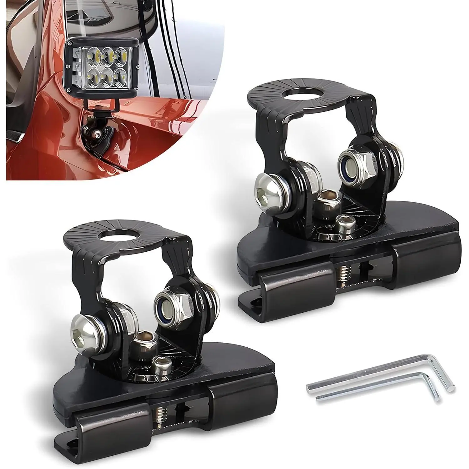 2 PCS Heavy Duty Adjustable LED Light Bar Mounting Brackets - Universal Ditch Light Hood Mounts for Off Road Trucks, Jeeps, Durable Off-Road Accessories for Work Lights with Easy Installation