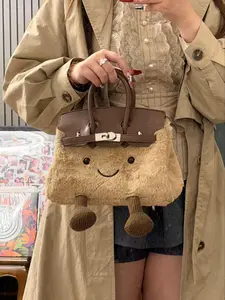 Dova Mini Tote Bag For Women  Plush Cute Cartoon Character Lock Closure Bag For Daily & Casual (L: 9.8") Bear Bag Crossbody Tote Bag