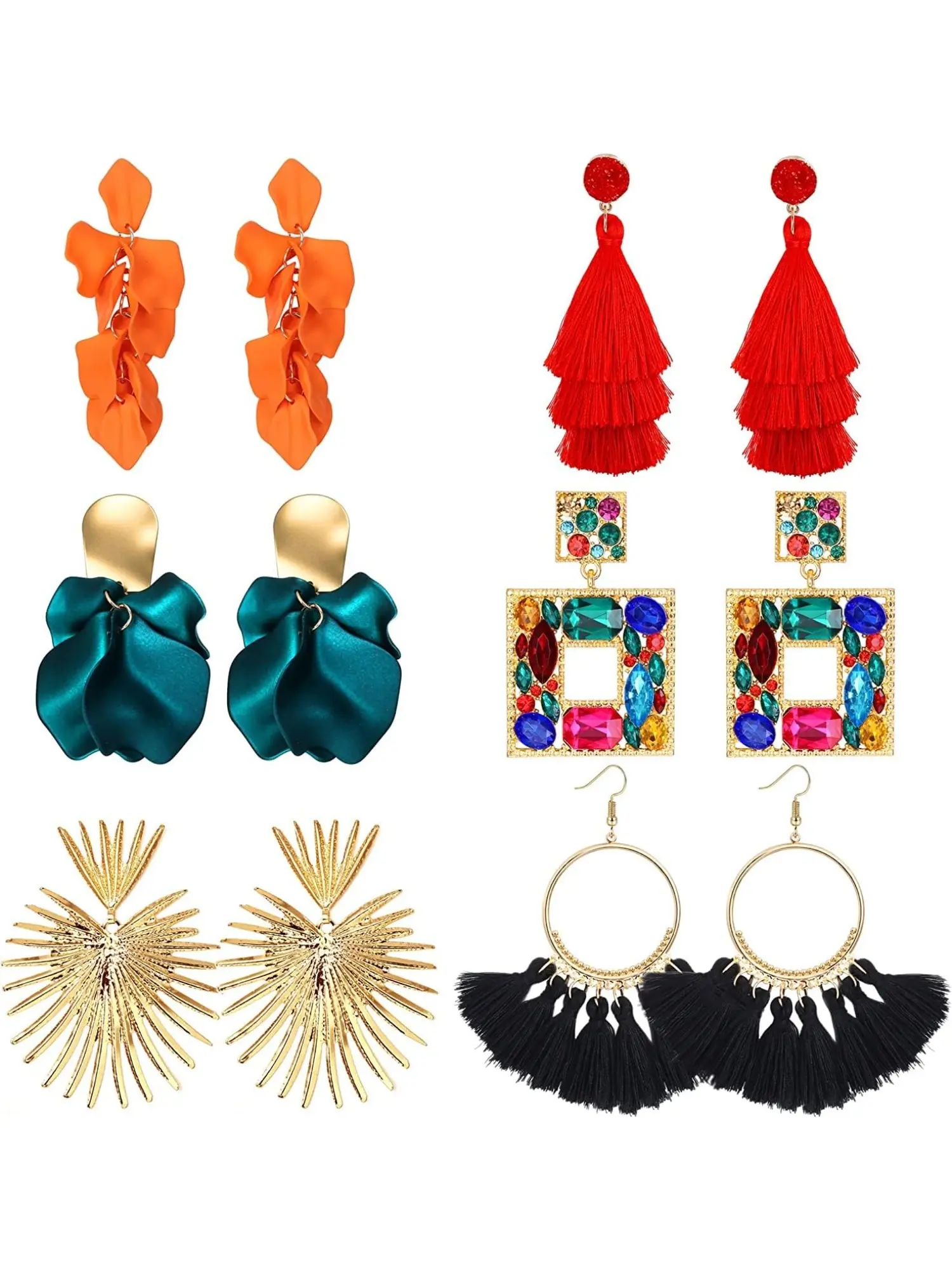 Glamorous 6 Pairs Colorful Elegant Dangle Drop Earrings Trendy Tassel Stainless Steel Acrylic Woven Earrings for Women Men Colorful Rhinestone Vintage Acrylic Dangle Rattan Earrings Geometric Exaggerated Earrings Handmade Earrings