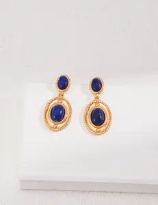 Ina Malibu Midnight Tide Earrings - 18K Gold Vermeil Lapis Lazuli Gemstone Drop Earrings for Everyday & Evening Glamour