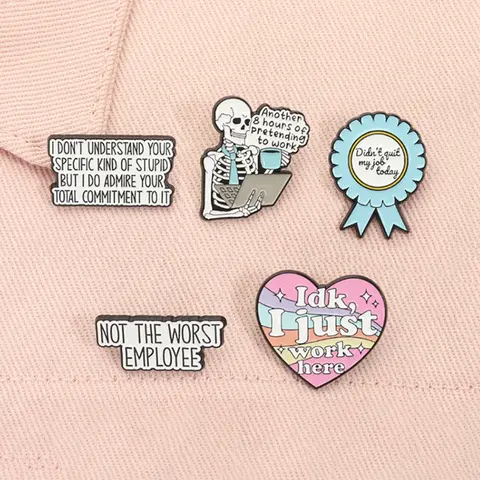 5 Piece Set Funny Cool Cute Workplace Quote Enamel Pins Alloy Brooches Brooch Clip Lapel Backpack Badge Fashion Jewelry Accessories Gifts for Friends, Durable Metal Pins
