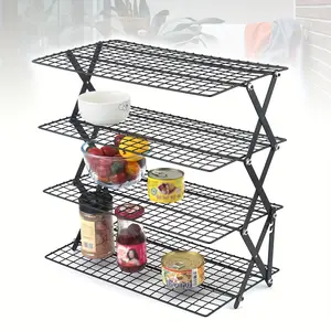 Premium Adjustable 4-Tier Baking Rack for Cookies & Gifts - Collapsible Wire Cooling Shelf with 3 Settings, Elegant Kitchen Storage Solution for Women small