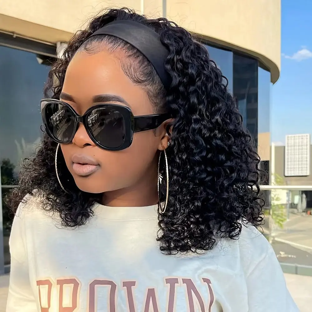 Bling Hair Beautiful 180% Density Headband Wig Human Hair Deep Curly No Glue Full Machine Made Brazilian Remy Human Hair Wigs For Women