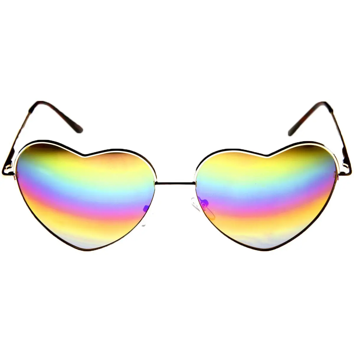 Women's Heart Shape Sunglasses - Colorful Lens Rainbow Eyewear, Gold Luxury Statement Wear Fashion Accessory