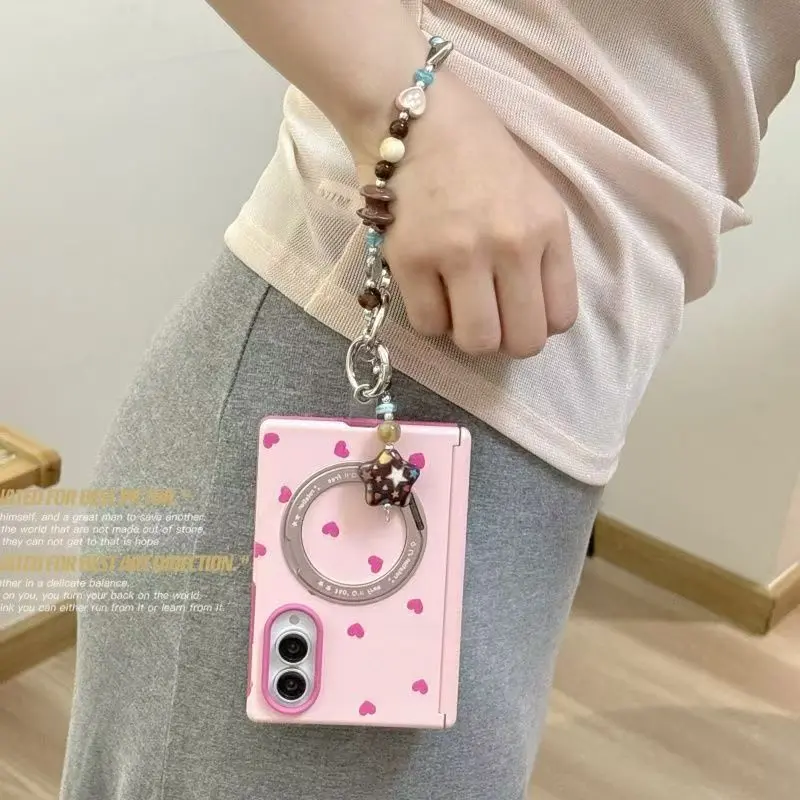 Korean-style minimalist heart design phone case for Samsung Z Fold 8 with rotating stand, full coverage, drop protection, and protective cover.