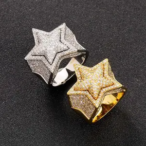 【PANG Jewelry】A Hip-Hop Five-Pointed Star Three-Dimensional Ring Slightly Studded with Zircon, A Trendy Men's Ring and Hip-Hop Accessory