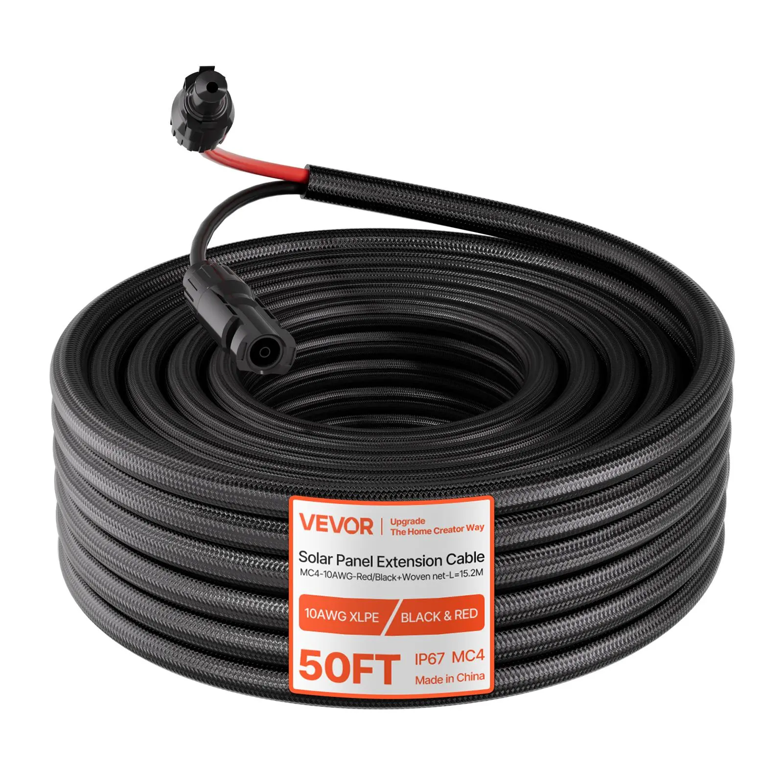 【Summerfinds】VEVOR 50FT Solar Panel Extension Cable,10 AWGSolar Panel Wire with Flame Retardant Protective SleevingFemale and Male ConnectorsIP67 Waterproof PV Wirefor Outdoor Automotive RVBlack & Red, Awg Wires, Copper Wire