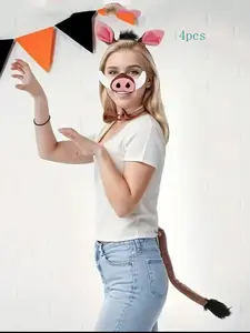 Cute Pig Costume Set, 4-Piece for Parties & Role-Playing, Perfect Match for Various Clothing, Animal Accessories Included