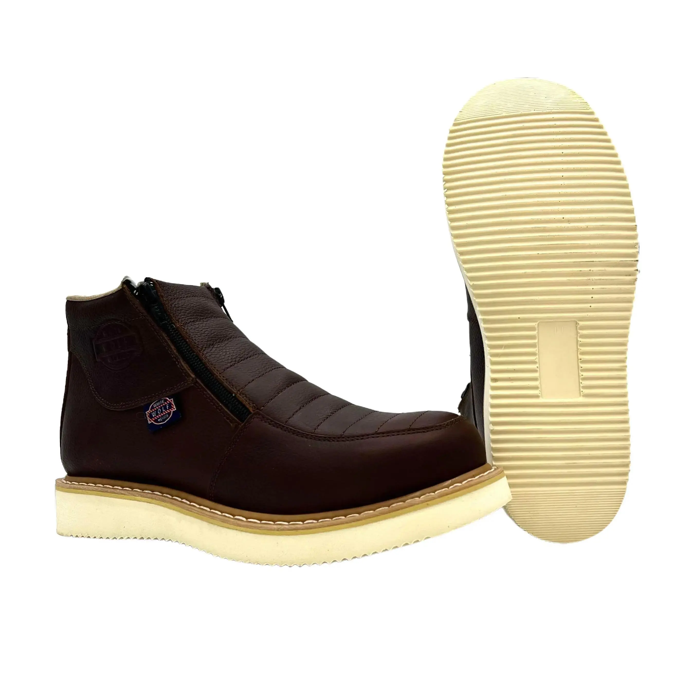 White Wolf Roofing Dual Zipper Work Boot Wedge Sole Goodyear Welt Slip Resistant Sole Grizzly Brown WW-980 Leather Comfort Footwear Walking Shoes Design