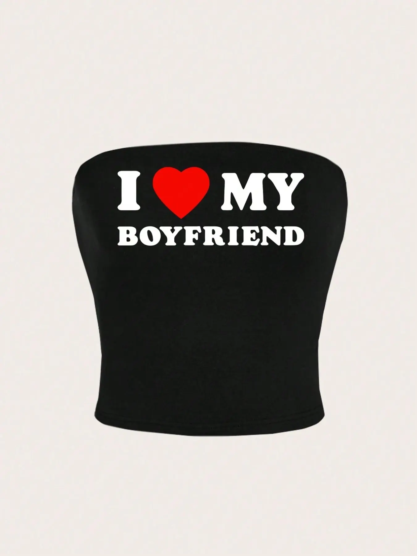 Viral I Heart My Boyfriend Y2K Graphic Tube Top, Womenswear, Cute Strapless Knitted Crop Top, Fit, Elastic Stretchy Knit Fabric, Perfect for Date Night, Girls’ Hangouts & Casual Daily Wear, TikTok-Famous Couples’ Statement Top