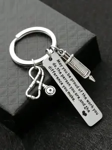 Nurse Appreciation Stainless Steel Keychain, Medical Symbol Needle Clip Gift, Ideal for Nurses, Backpacks, Car Keys, Teacher Gifts