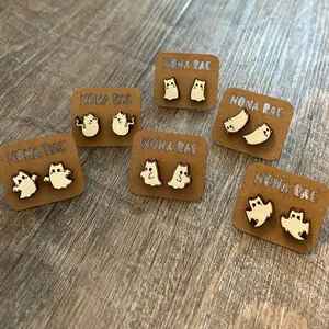 Ghost Kitty - Laser Cut Hand Painted Wooden Earrings