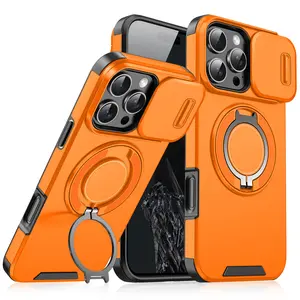 iPhone Case For iPhone 17 16 15 Pro Max 17Air Plus 14 13 12 with Slide Camera Lens Protection Cover,360 Rotating Ring Kickstand Holder Military Grade Shockproof Protective Phone Cover