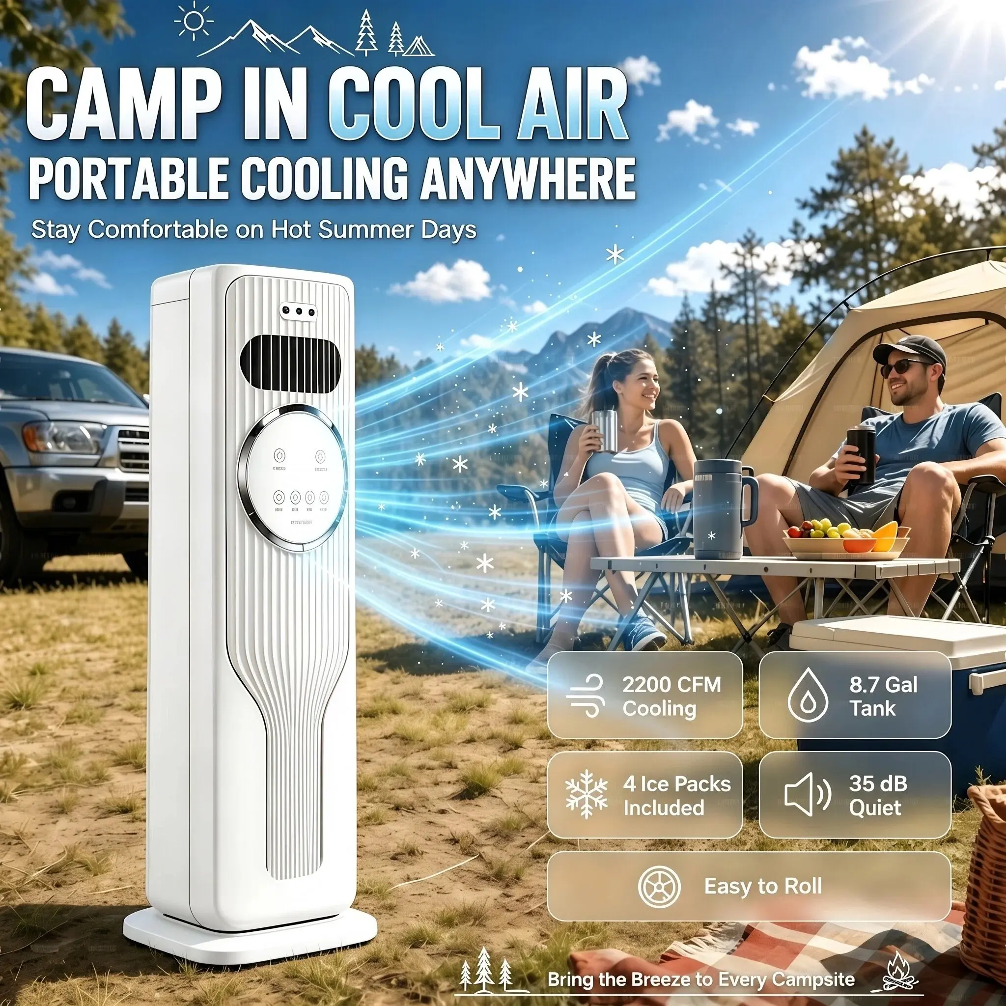 2026 New Arrival 12000BTU Portable Air Conditioner - Ice Crystal Air Cooler Fan（Water & Ice）Ultra Quiet Fast Cooling Mobile AC, Smart 24H Timing Energy Efficient, Suitable for Bedroom Office Living Room, Summer Comfort Cool All Day, TikTok Mid Year Sale