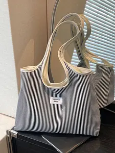 Small Fresh Striped Simple Canvas Bag, Canvas Tote Bags, Stylish Tote Bag, Large Capacity Versatile Weekender Tote Bag, Casual Daily Commuting Shopping Bag, A Good Partner For Shopping, Suitable For Students, Office Workers, Etc.