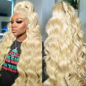 Gk 34inch 613 13x6 Lace Front Wig Human Hair 200% Density Body Wave Blonde Lace Front Wigs Human Hair Pre Plucked Blonde Wig Human Hair Eyelash Extensions
