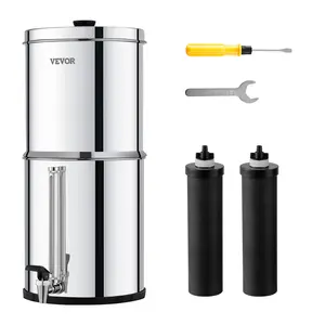 VEVOR Gravity-fed Water Filter System, 2.25G 304 Stainless-Steel Countertop System, Water Filtration System, Reduces Lead and up to 99% of Chlorine, with 2 Carbon Filters, and Water Level  Spigot