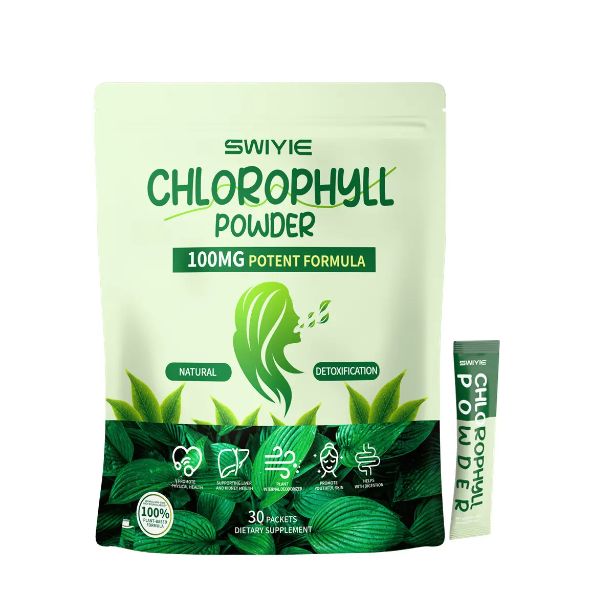 Swiyie Chlorophyll 100mg Potent Formula - 30 Pack Mint flavor  of Edible Healthcare for Body Odor, Skin Clarity & Liver Support, Plant-Based, Sugar-Free