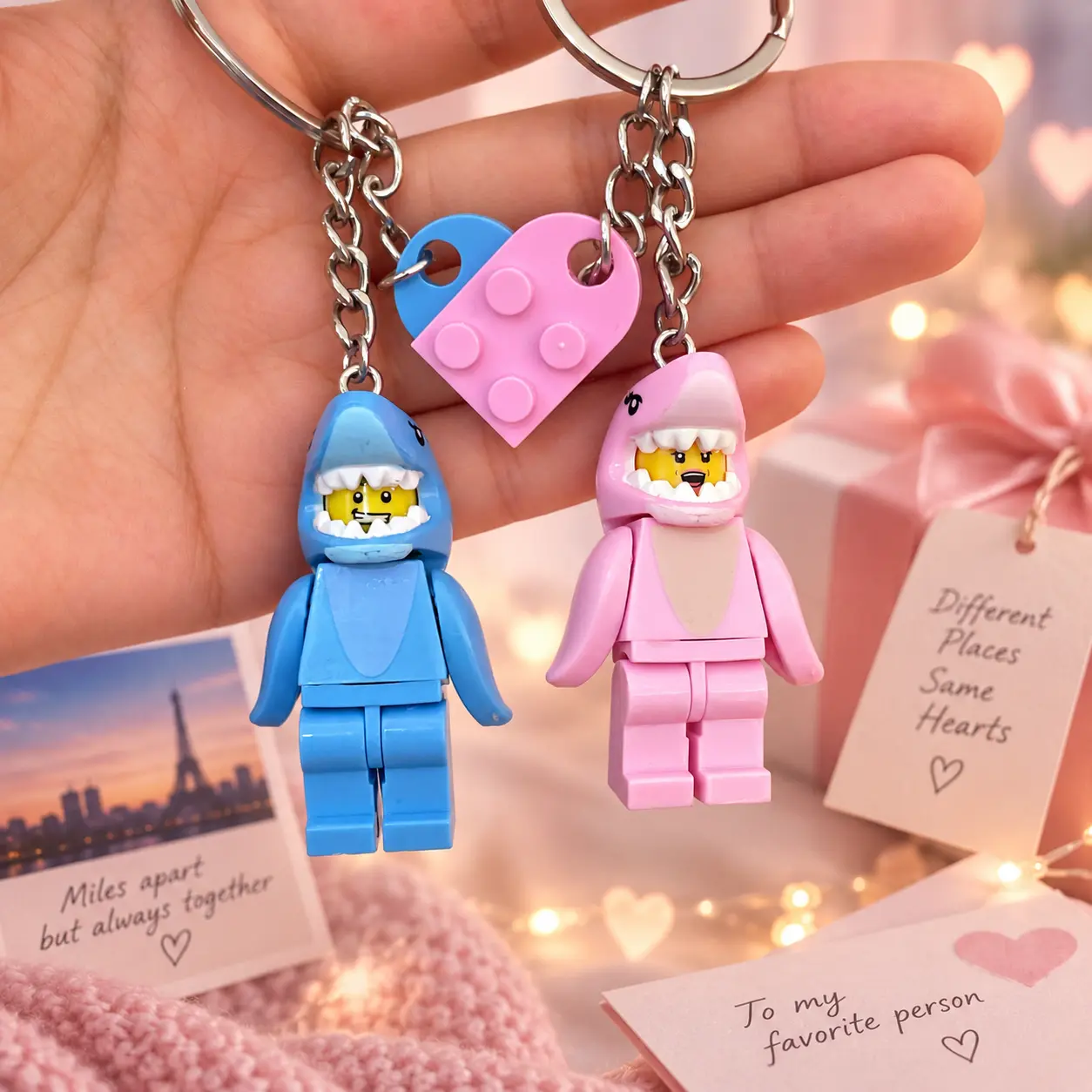 Couple Matching Shark Keychains, Pink & Blue Heart Puzzle Keychain Set, Cute Matching Keychains for Couples & Best Friends, Backpack Charms, Boyfriend Girlfriend BFF Gift, Back to School & Christmas Gift