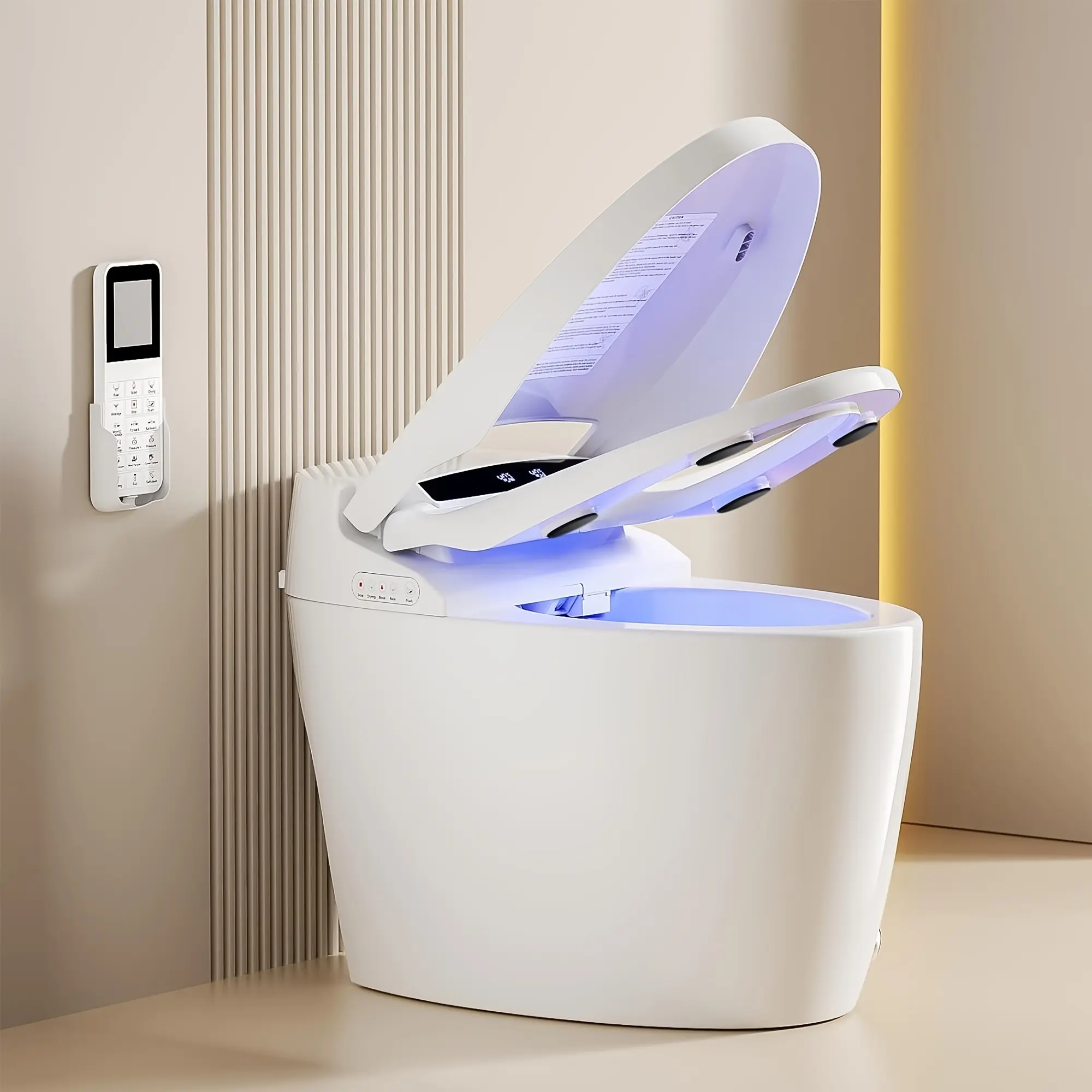 1-Piece Smart Toilet with Heated Seat, Warm Water Wash, Warm Air Drying, Automatic Flushing, ft Pedal Sensor, Remote Control, Night Light - Ideal for Modern Bathrooms (Home Improvement Bathroom Fixture)