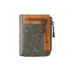 Patchwork Men's Short ID Card Holder Wallet - Premium Faux Leather, Zipper Coin Purse, Multi-Card Slot, Portable Billfold for Casual Use, Patchwork Men's Wallets
