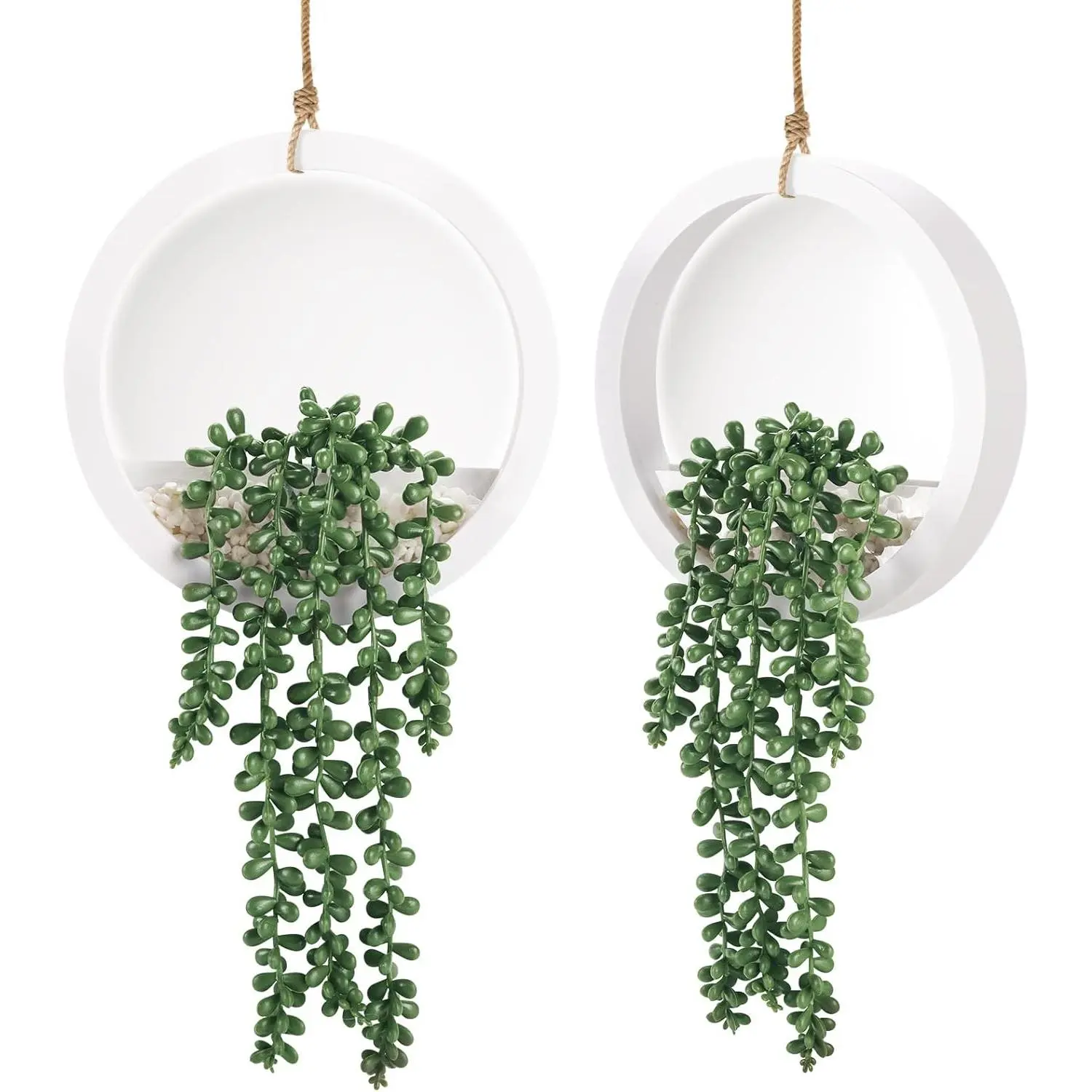 2-Count Durable Plastic Hanging Artificial Succulent Plants, Boho Wall Decor for Indoor Living Room, Bathroom, Garden Use (No Pruning or Watering)