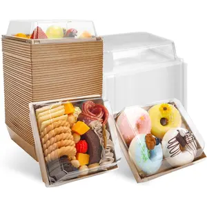 Charcuterie Boxes with Clear Lids Square Dessert Boxes To Go Disposable Food Containers for Cookie Sandwich Cake Slice 5.3x4.9x2.5INCH(Brown, 50 Pack)