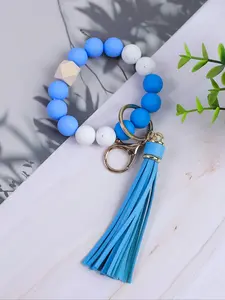 Creative Beaded Wrist Keychain, Multiple Colors, Smooth Round Beads, Skin-Friendly Material, Bracelet Design, Perfect Gift Idea, Stylish Keychain
