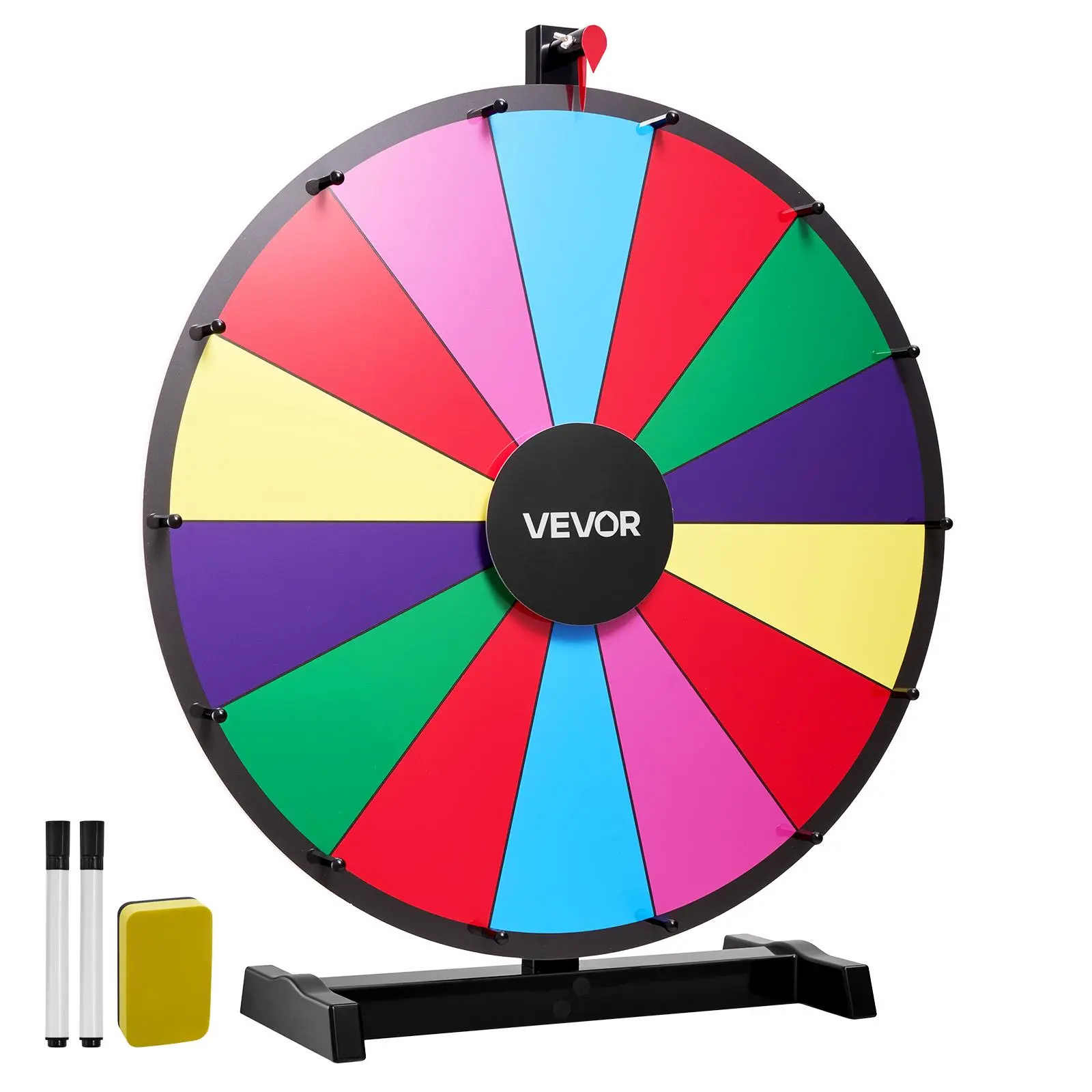 【SummerFinds】VEVOR 24 in Spinning Prize Wheel, 14 Slots Spinning Wheel with Stand, Tabletop Win Fortune Roulette with a Dry Erase and 2 Markers, 6 Colors, Easy Assembly, for Party Pub Trade Show Carnival Events