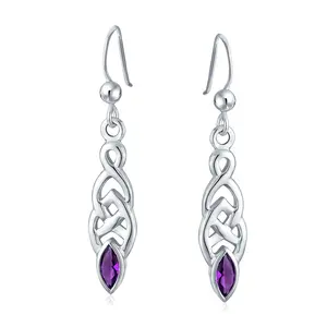 BFF Celtic Love Knot Bezel Set CZ Fish Hook Dangle Earrings