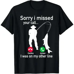 Fishing Phone Call with Fishing Line - Funny Fish Fisherman T-Shirt Printed short sleeved T-shirt shirts  men