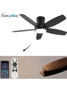 42 Inch Ceiling Fans with Lights, Quiet Reversible Fan with Remote & APP Control, 6-Speed, 3 Color Temperatures Dimmable LED, DC Motor, Low Profile Ceiling Fan for Bedroom Living Room, Black large modern,fan for bedroom