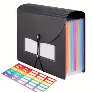 1 Black Expandable File Folder - Classic Style Accordion Desktop Organizer with Colorful Index Tabs, Durable PP Lid, A4/Letter Size - Perfect for Document and Bill Organization, Folders For Documents, Monthly Bill Organizer